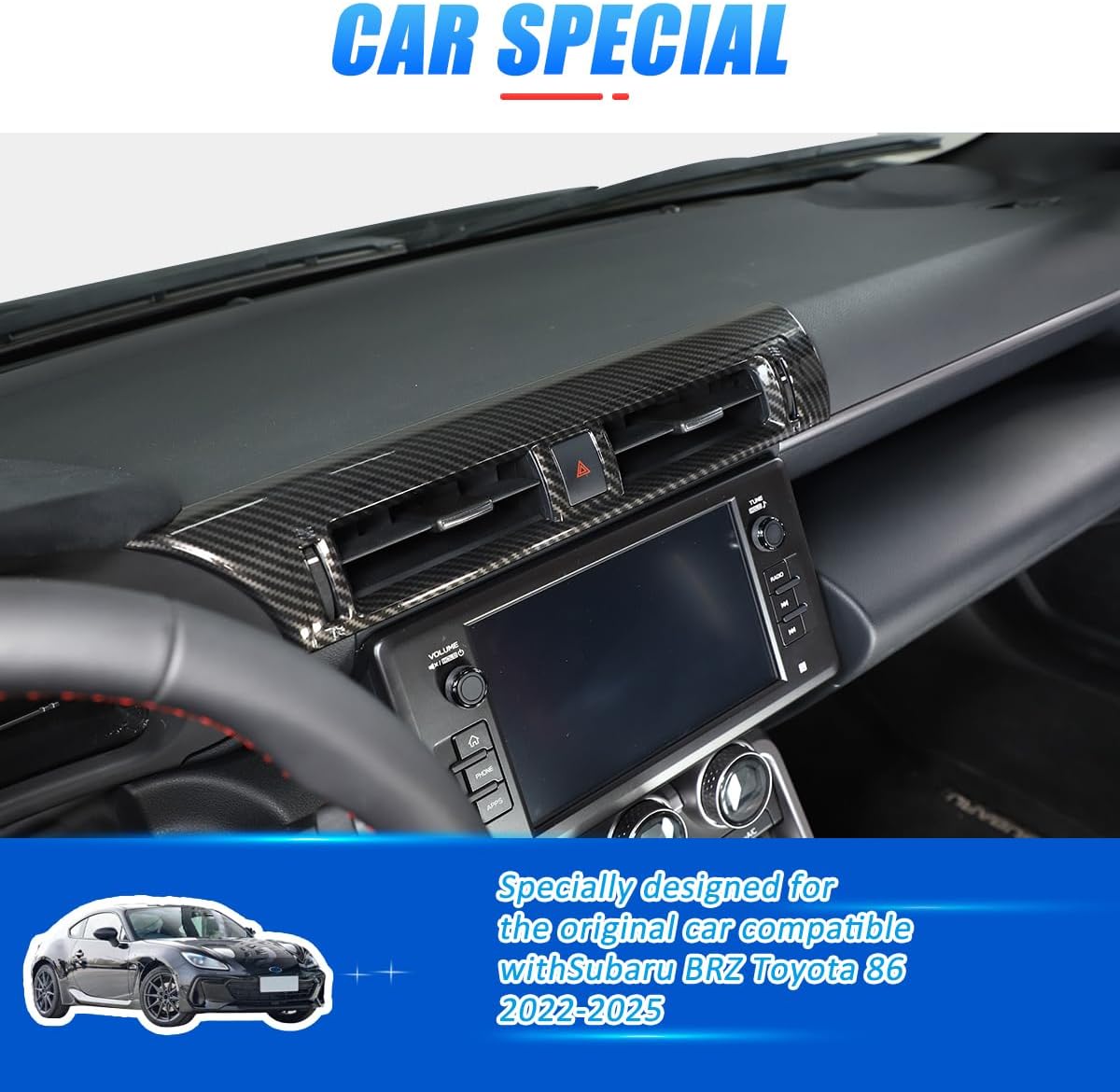 ABS Carbon Fiber Style Car Center Console Conditioning Air Outlet Frame Cover for Subaru BRZ Toyota 86 2022 (Carbon Fiber)